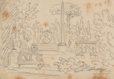 Obelisk and Statues in a Garden by John Robert Cozens